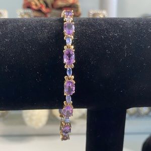 Amethyst & Tanzanite 10kt yellow gold Tennis Bracelet